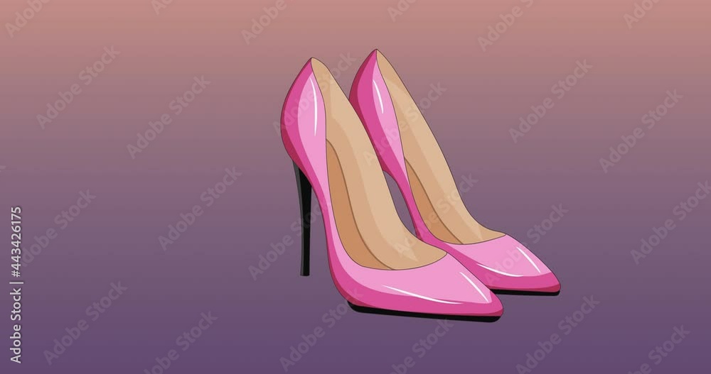 Animation of love text and high heels on pink background Animation of love text and high heels on pink background