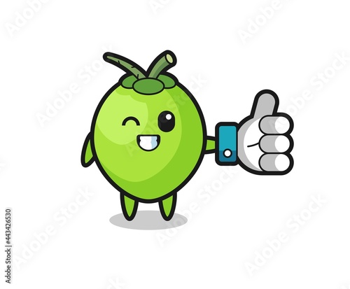 cute coconut with social media thumbs up symbol