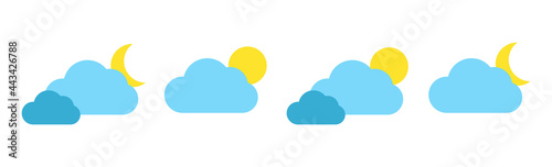 Set with different weather icons. Icons of moon and cloud on a white background. Cloud vector logo. 