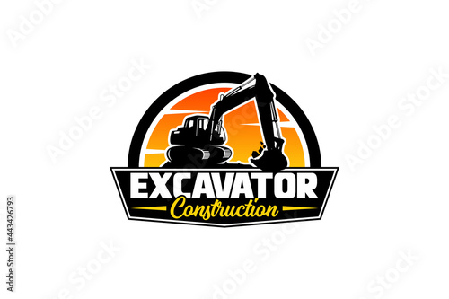 Excavator logo template vector. Heavy equipment logo vector for construction company. Creative excavator illustration for logo template.