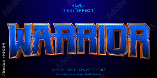 Warrior text, luxury gold editable text effect on dark blue textured background