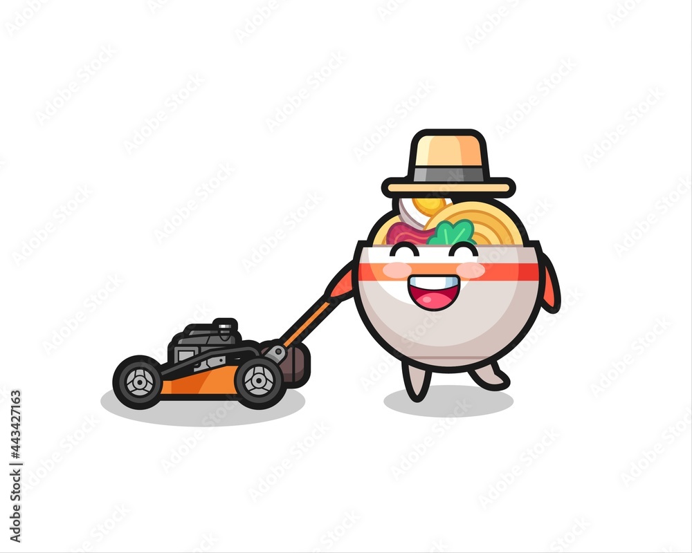 illustration of the noodle bowl character using lawn mower illustration of the noodle bowl character using lawn mower