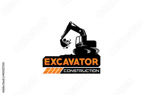 Excavator logo template vector. Heavy equipment logo vector for construction company. Creative excavator illustration for logo template.