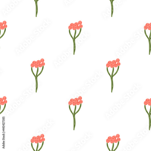 Isolated seamless pattern with pink colored yarrow ornament. White background. Floral backdrop.