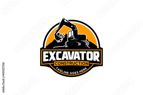 Excavator logo template vector. Heavy equipment logo vector for construction company. Creative excavator illustration for logo template.