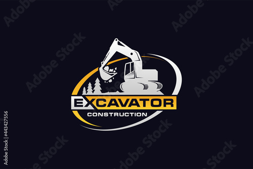 Excavator logo template vector. Heavy equipment logo vector for construction company. Creative excavator illustration for logo template.