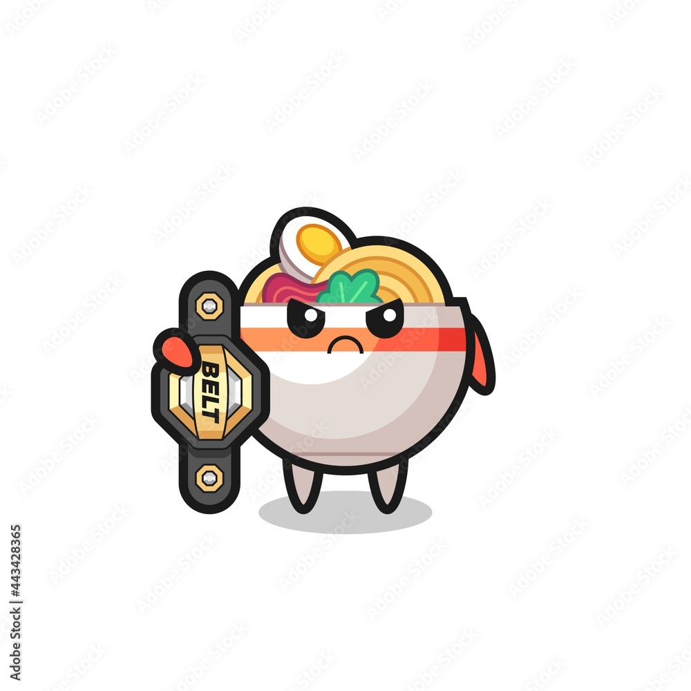 noodle bowl mascot character as a MMA fighter with the champion belt noodle bowl mascot character as a MMA fighter with the champion belt