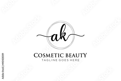 initial AK Feminine logo beauty monogram and elegant logo design, handwriting logo of initial signature, wedding, fashion, floral and botanical with creative template. photo