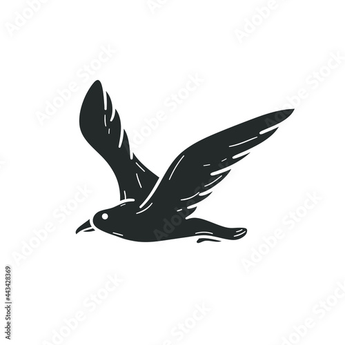 Seagull Icon Silhouette Illustration. Sea Bird Animal Vector Graphic Pictogram Symbol Clip Art. Doodle Sketch Black Sign.