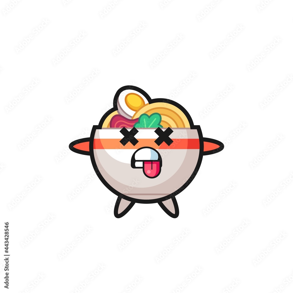 character of the cute noodle bowl with dead pose character of the cute noodle bowl with dead pose