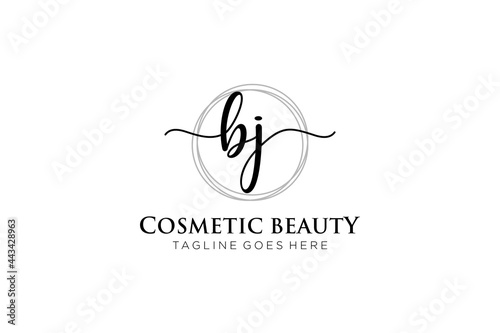 initial BJ Feminine logo beauty monogram and elegant logo design, handwriting logo of initial signature, wedding, fashion, floral and botanical with creative template.