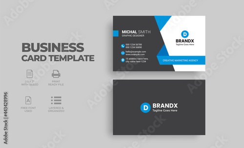 Double-sided creative business card template. Corporate landscape orientation and horizontal layout. 