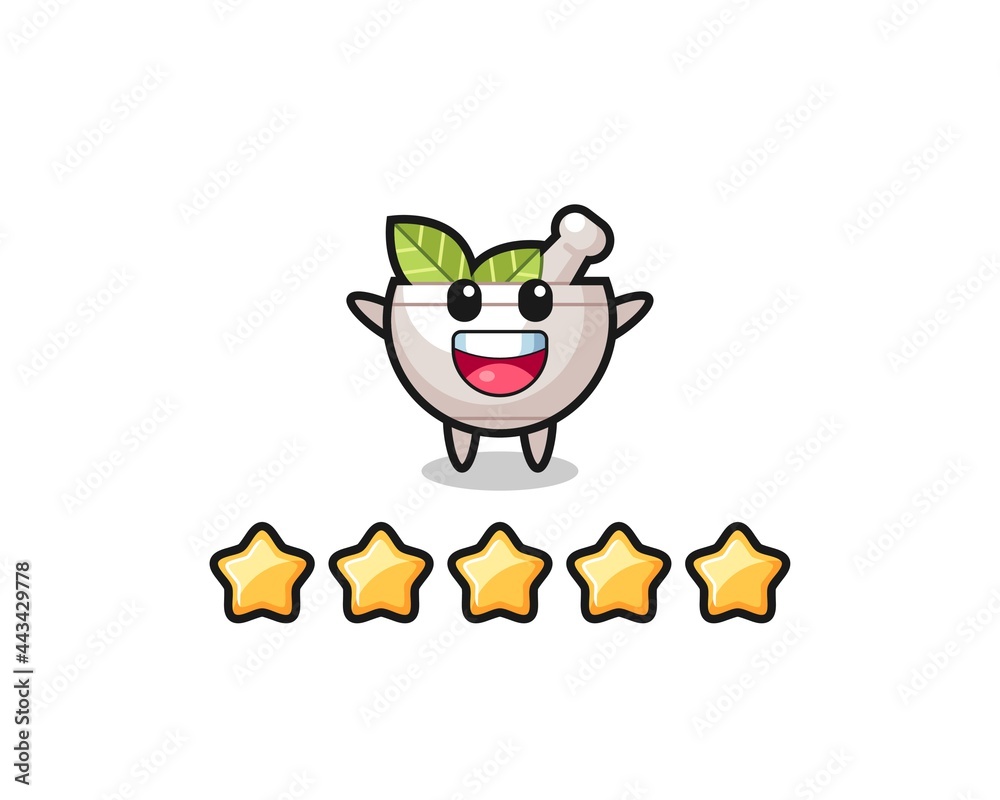 the illustration of customer best rating, herbal bowl cute character with 5 stars