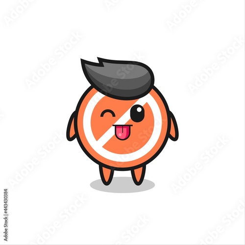 cute stop sign character in sweet expression while sticking out her tongue