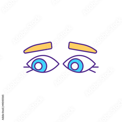 Eye contact lacking RGB color icon. Looking away while talking. Isolated vector illustration. Avoiding direct gaze. Feel uncomfortable, nervous. Autism symptom simple filled line drawing