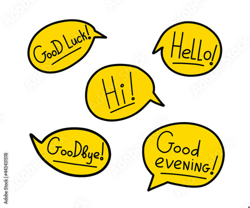 Words Hello Good luck comic doodle vector