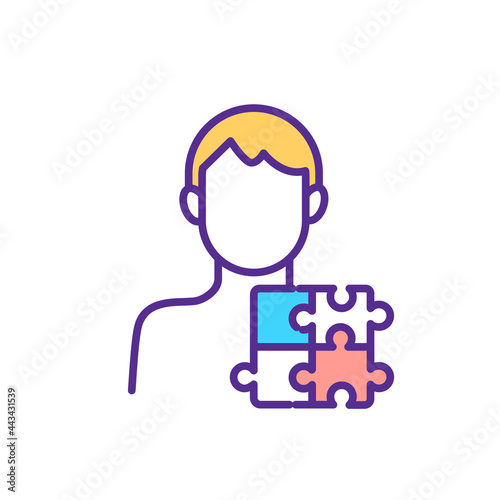 Autism spectrum disorder RGB color icon. Kid, adult with lifelong developmental disabilities. Isolated vector illustration. Person with neurodevelopmental conditions simple filled line drawing