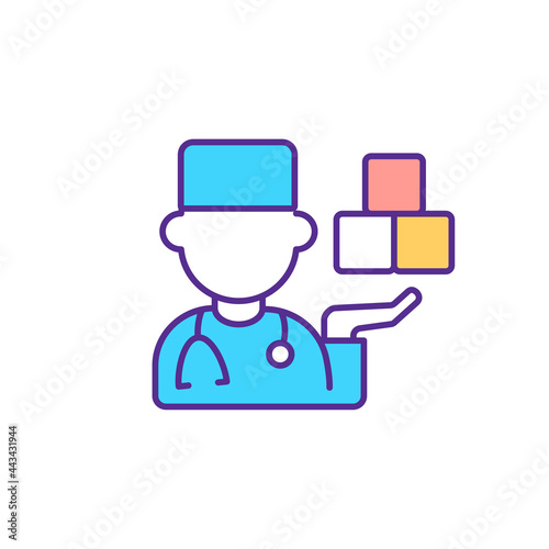 Specialist with specialization in autism RGB color icon. Working with mental and physical developmental delays. Isolated vector illustration. Developmental pediatrician simple filled line drawing