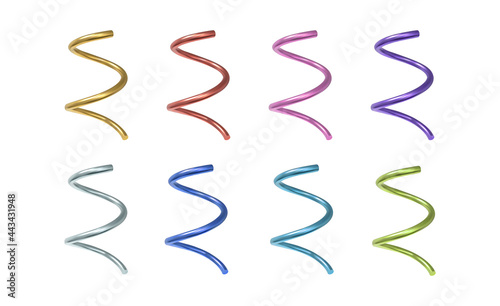 Vector 3d realistic geometric objects. Isolated metallic colorfus helix shapes.