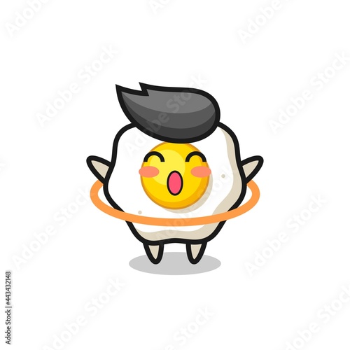 cute fried egg cartoon is playing hula hoop © heriyusuf