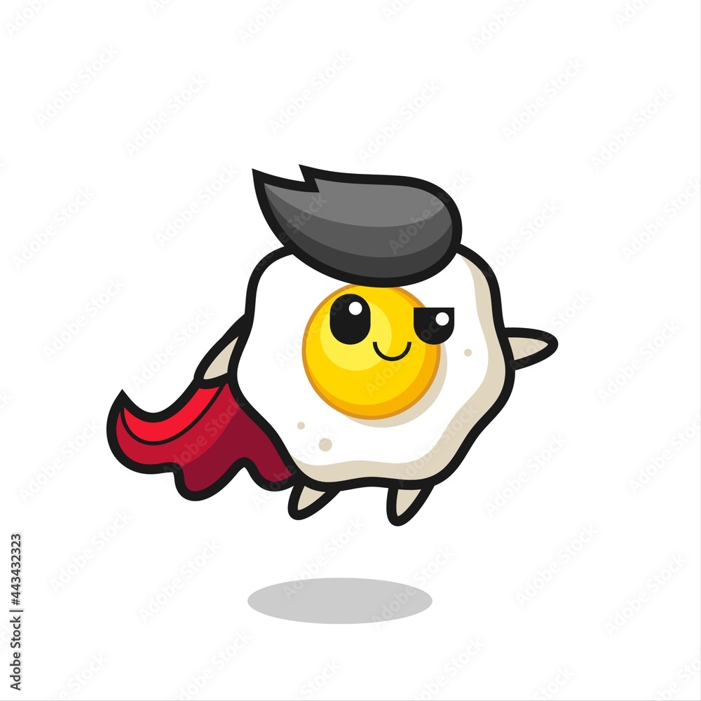 cute fried egg superhero character is flying
