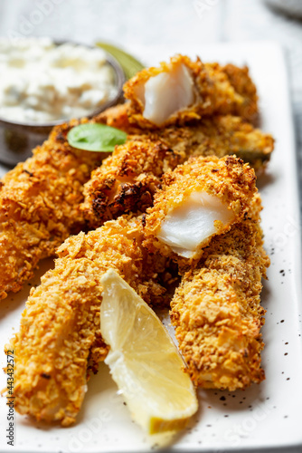 Homemade fresh fish finger with tartar sauce