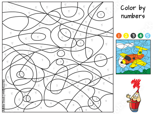 Airplane. Color by numbers. Coloring book