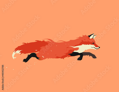 Red Fox jumping, fox flight, flat vector art