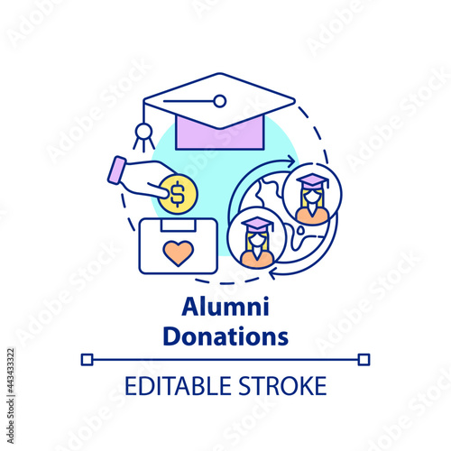 Alumni donations concept icon. Fundraising appeal abstract idea thin line illustration. Supporting colleges and universities. Additional revenue. Vector isolated outline color drawing. Editable stroke
