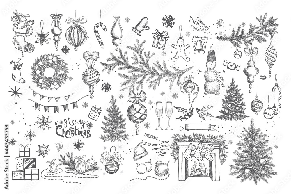 Fototapeta premium Christmas design element in doodle style. Hand drawn. 