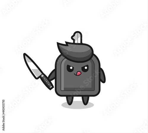 cute car key mascot as a psychopath holding a knife