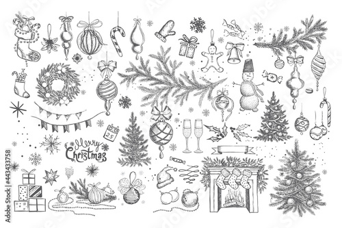  Christmas design element in doodle style. Hand drawn. 