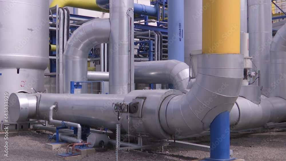 A modern plant for the production of oxygen for medicine with high towers, workshops and pipes. A modern plant for the production of oxygen for medicine with high towers, workshops and pipes.