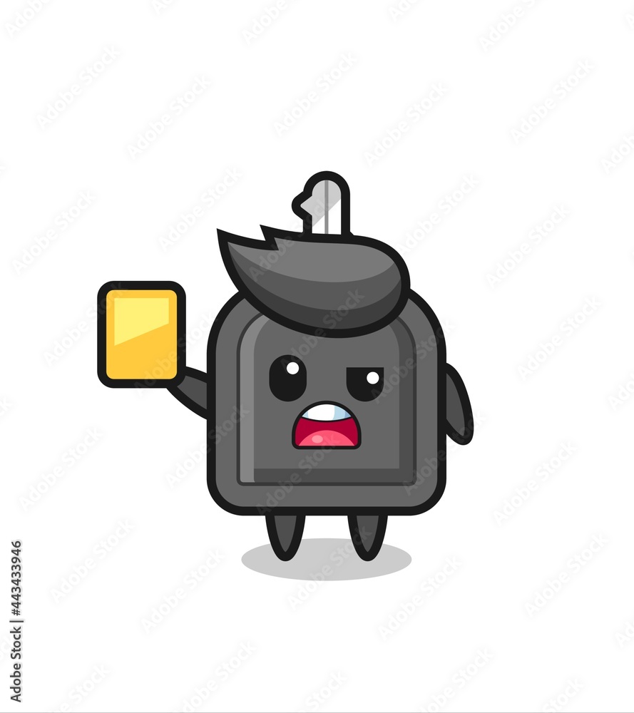 Fototapeta premium cartoon car key character as a football referee giving a yellow card