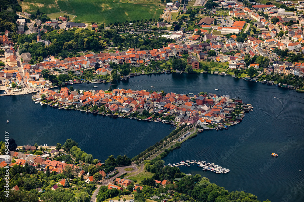 Malchow, Altstadt, Mecklenburg-Vorpommern, Deutschland, Luftaufnahme aus dem Flugzeug 
