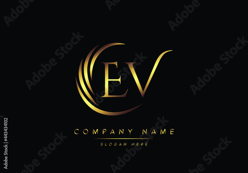 alphabet letters EV monogram logo, gold color elegant classical