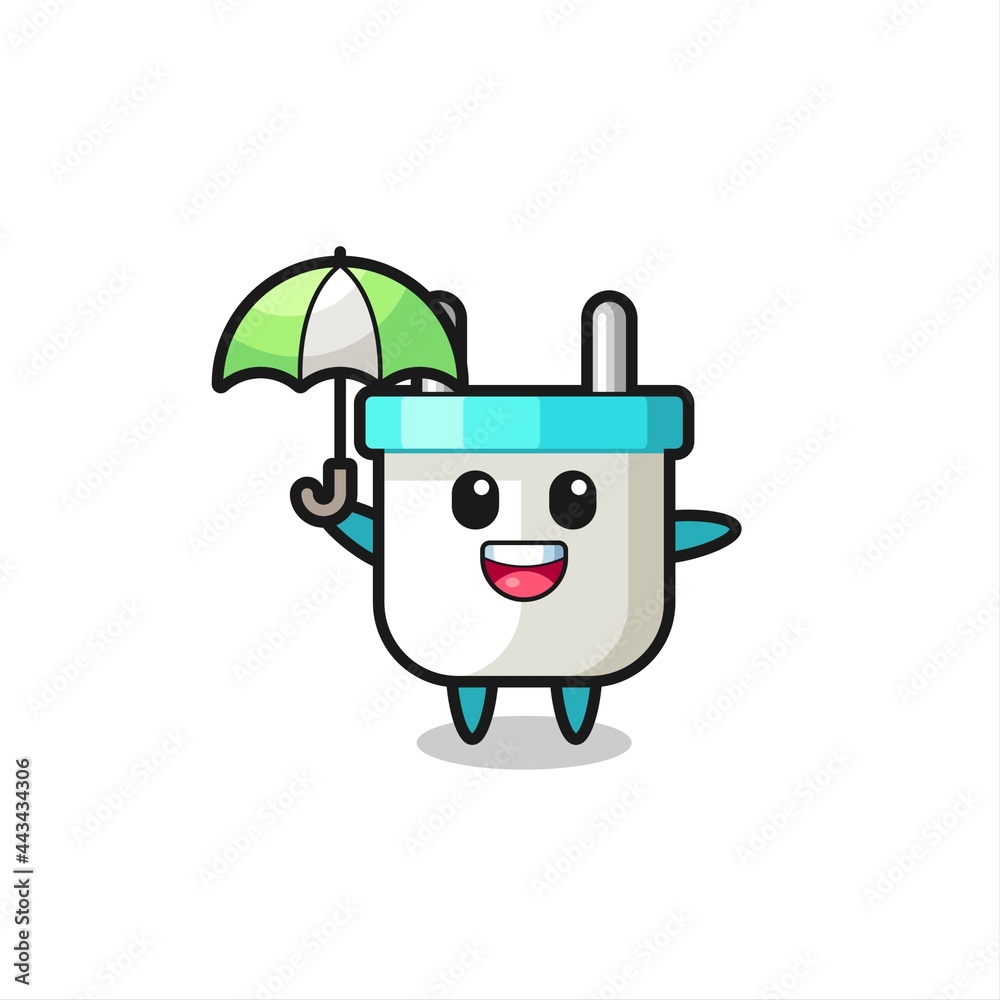 cute electric plug illustration holding an umbrella cute electric plug illustration holding an umbrella