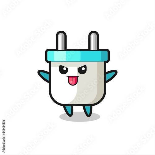 naughty electric plug character in mocking pose