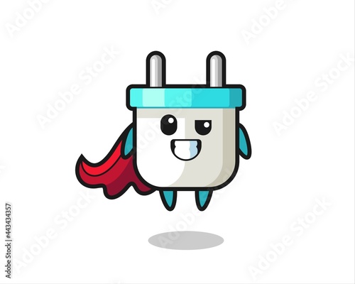 the cute electric plug character as a flying superhero