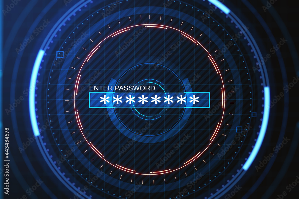 Foto Abstract digital round interface with password enter on blue background