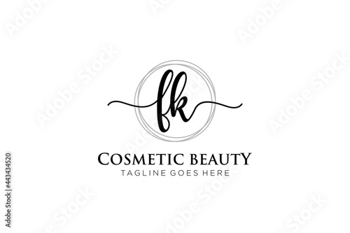 initial FK Feminine logo beauty monogram and elegant logo design, handwriting logo of initial signature, wedding, fashion, floral and botanical with creative template. photo