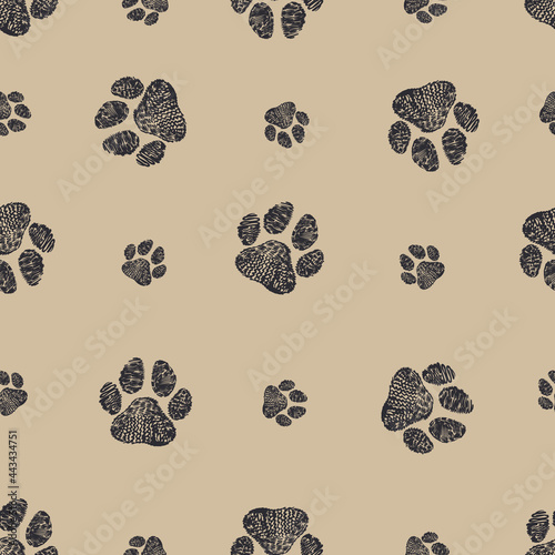 Doodle black prints light brown background fabric pattern