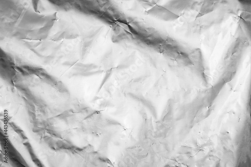 Black and White Shiny Crumpled Foil Texture, Abstract Shapes For Background.