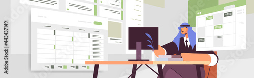 arab businessman at workplace planning day scheduling appointment in online calendar app agenda meeting plan