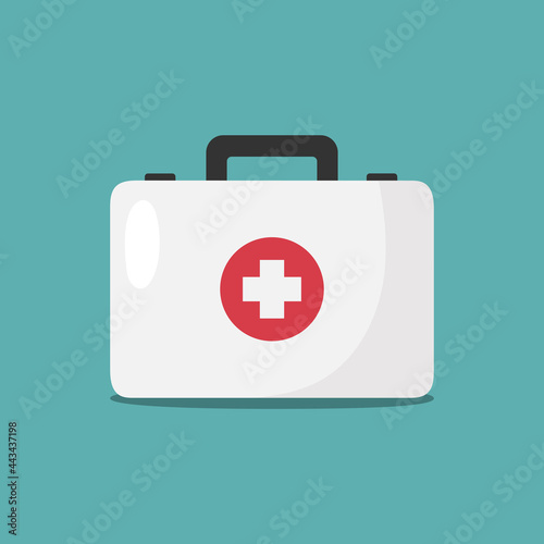 Medical case. First aid kit on blue background. Vector illustration