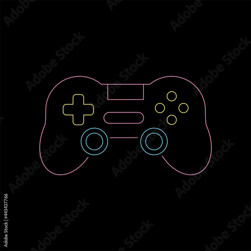 video game controller flat isolated on black background, joystick icon