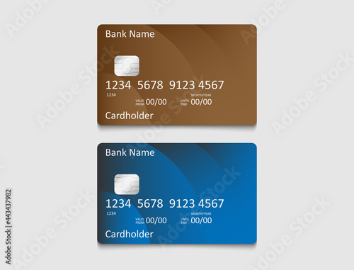 Debit/credit card design in blue and brown