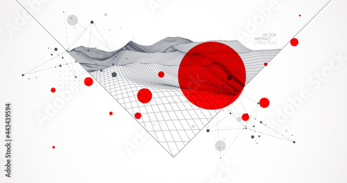 Abstract scientific and technological background. Image of a part of wireframe  landscape.