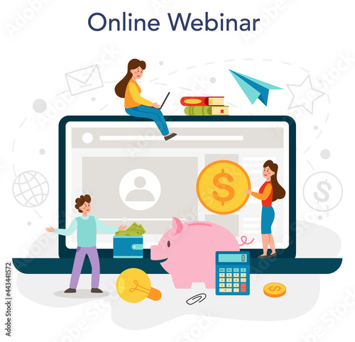 Economy school subject online service or platform. Student studying