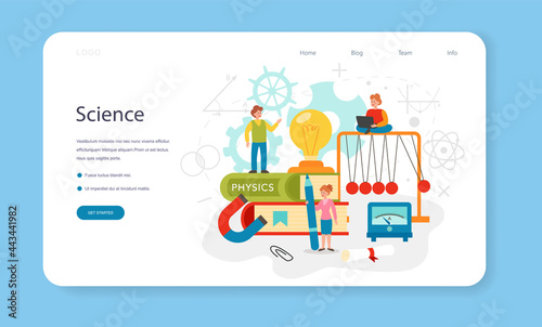 Physics school subject web banner or landing page. Scientist